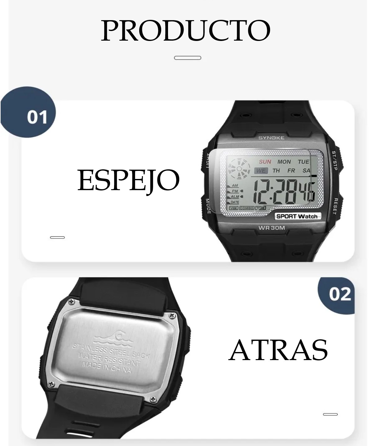 Reloj Digital contra agua azul led números grandes fácil de leer sumergible 30M deportes táctico.