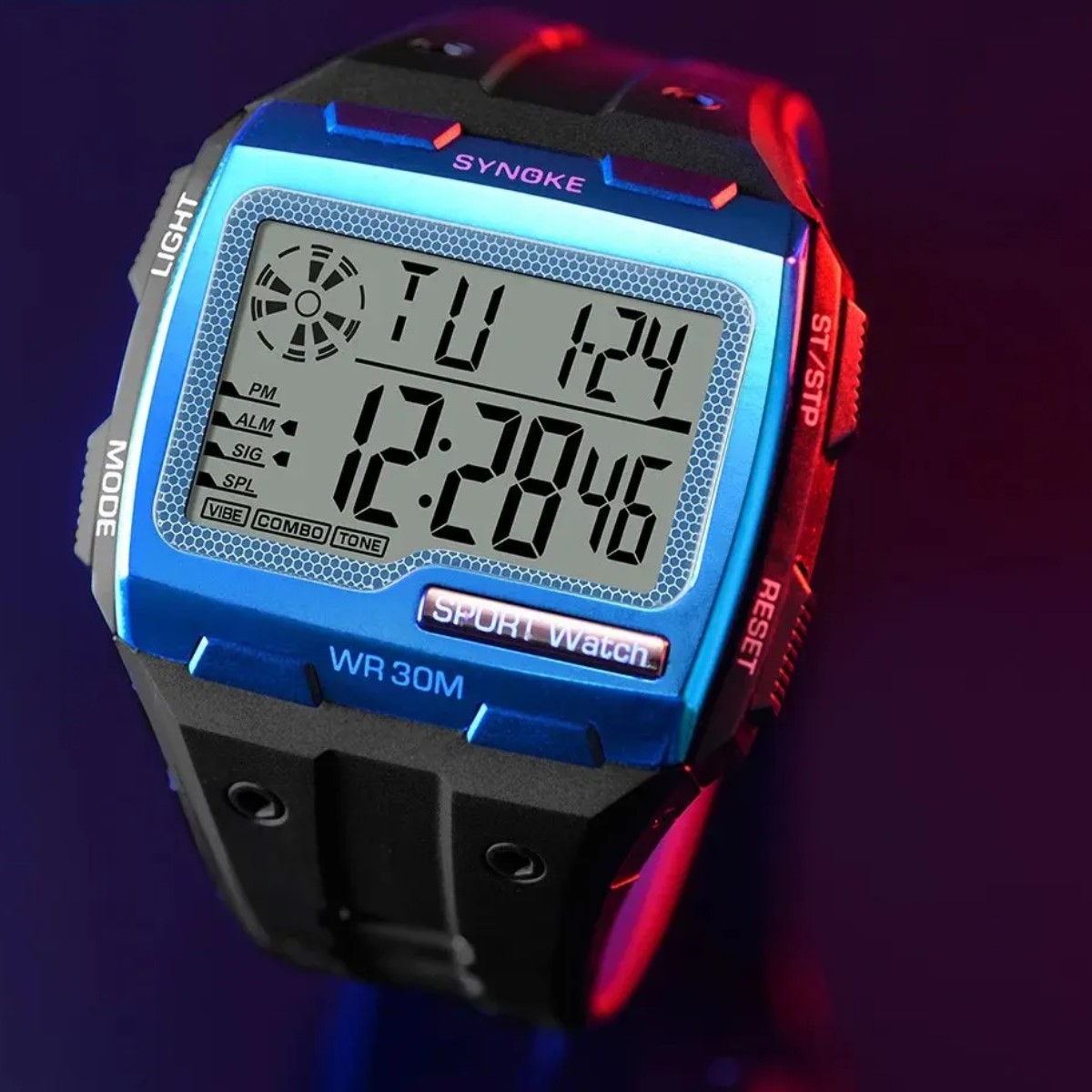Reloj Digital contra agua azul led números grandes fácil de leer sumergible 30M deportes táctico.