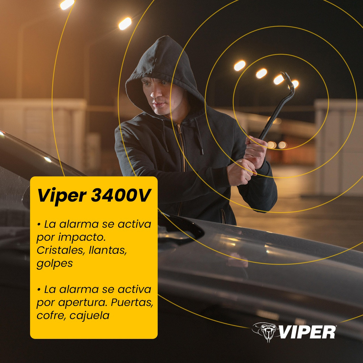 Alarma Automotriz Viper 3400v Con 2 Controles Sirena Sensor.