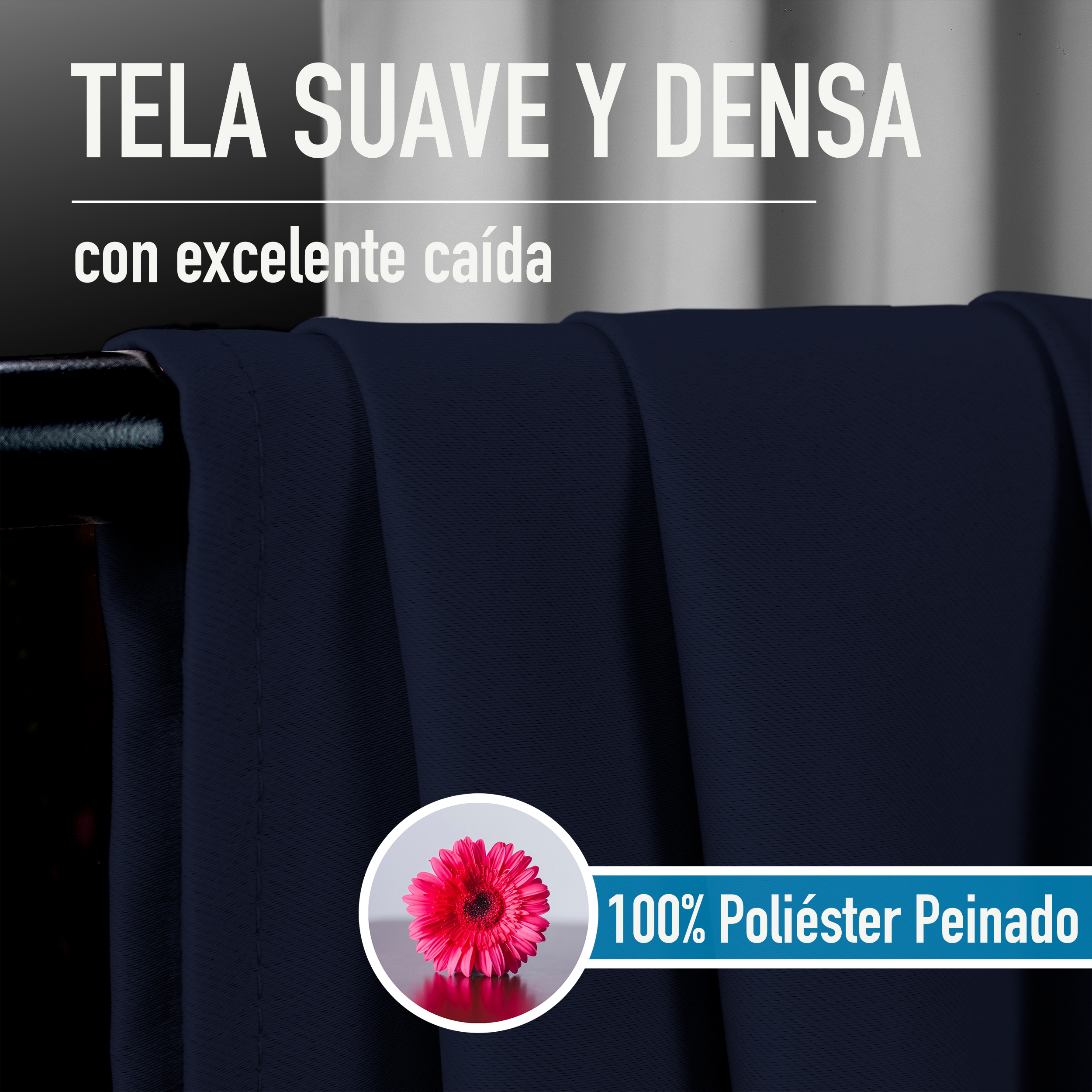 Cortinas Blackout Azul Marino Corta Térmico Lisa 95% Bloqueo Luz.