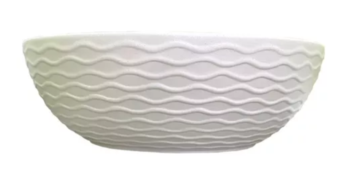 Lavabo Cerámico para Baño KAU, forma redonda color en el exterior blanco mate con textura en alto relieve y acabado rústico, esmalte verde en el interior. De sobreponer con diseño europeo ideal para todo tipo de baños. Dimensiones 400x400x135 mm