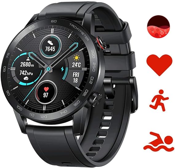 Honor Magic Watch 2 Smartwatch 46mm, Monitor de Frecuencia Cardíaca y Estrés, Spo2, GPS,14 Días Standy, 5ATM,15 Modos Deportivos, Llamada Bluetooth, Negro.