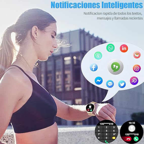HONGHCL Smartwatch,Reloj Inteligente de Llamada Mujer de 1.32" Pantalla Táctil Completa,Pulsera Inteligente con Recordatorio de Mensaje,24 Deportivo Smartwatch con Recordatorio Menstrual Mujer(Oro).