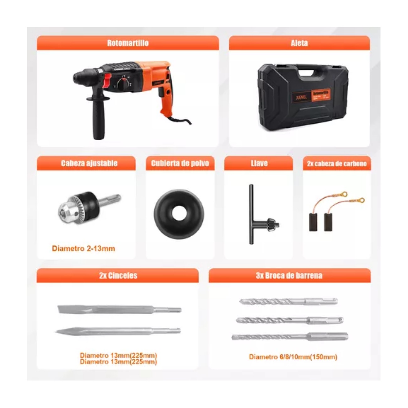 Rotomartillo electroneumático Juemel M7004 naranja con 1050W de potencia 110V