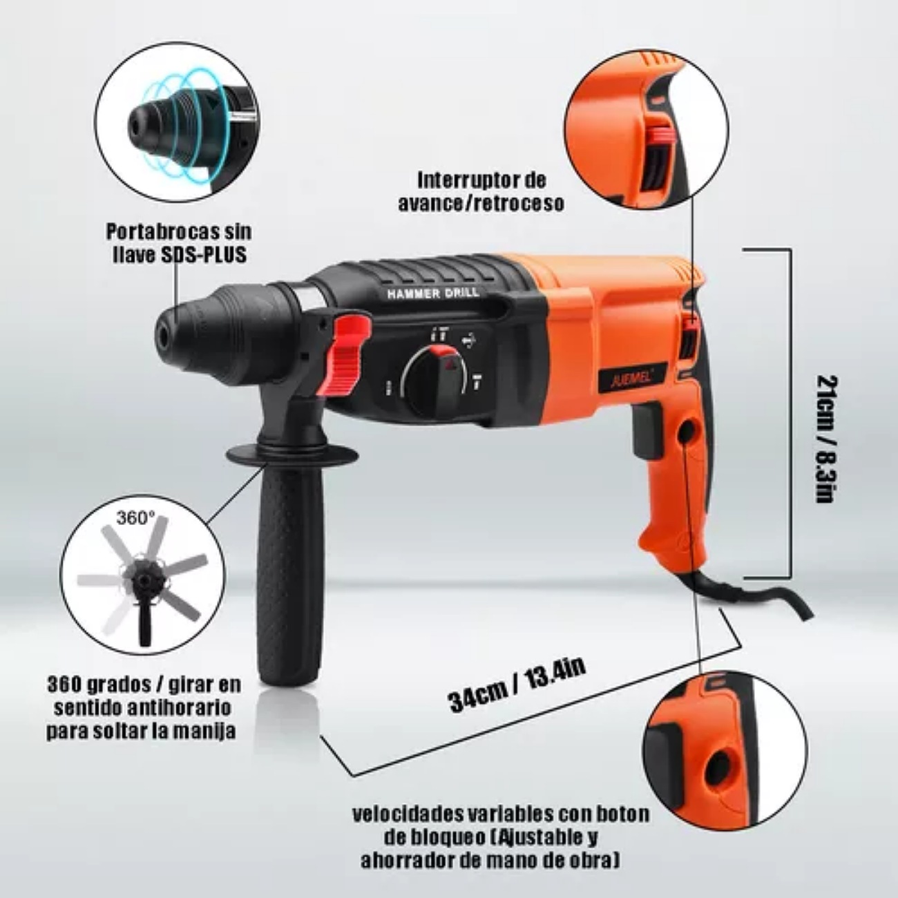 Rotomartillo electroneumático Juemel M7004 naranja con 1050W de potencia 110V