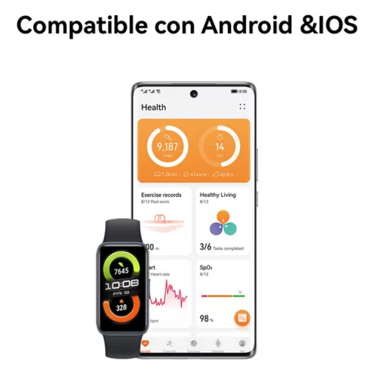 Smartwatch Huawei Band 8 1.47'' Batería Hasta 14 Días Rosa Diseño de la correa Silicon