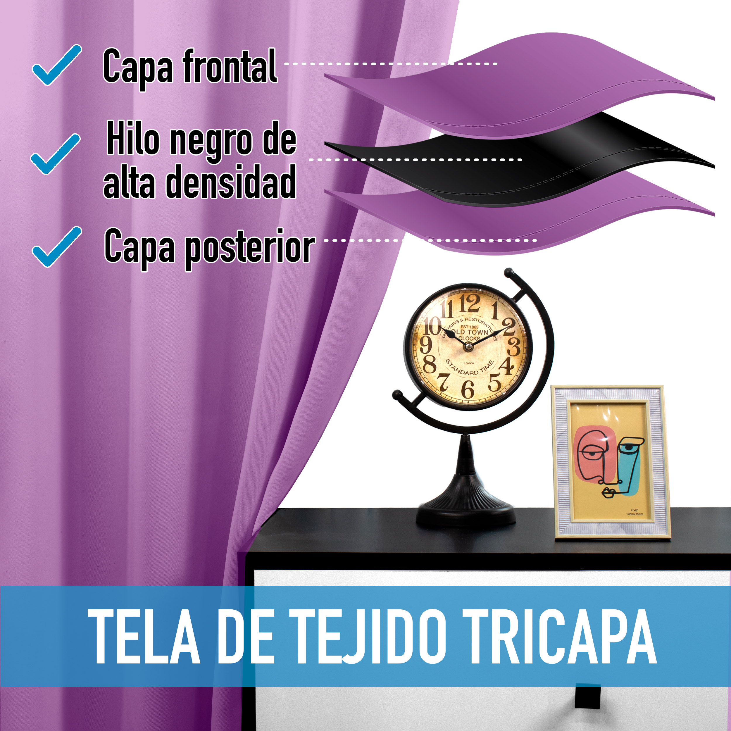 Cortinas Blackout Lila Térmico Largas Lisa Opaca 95% Bloqueo Luz .