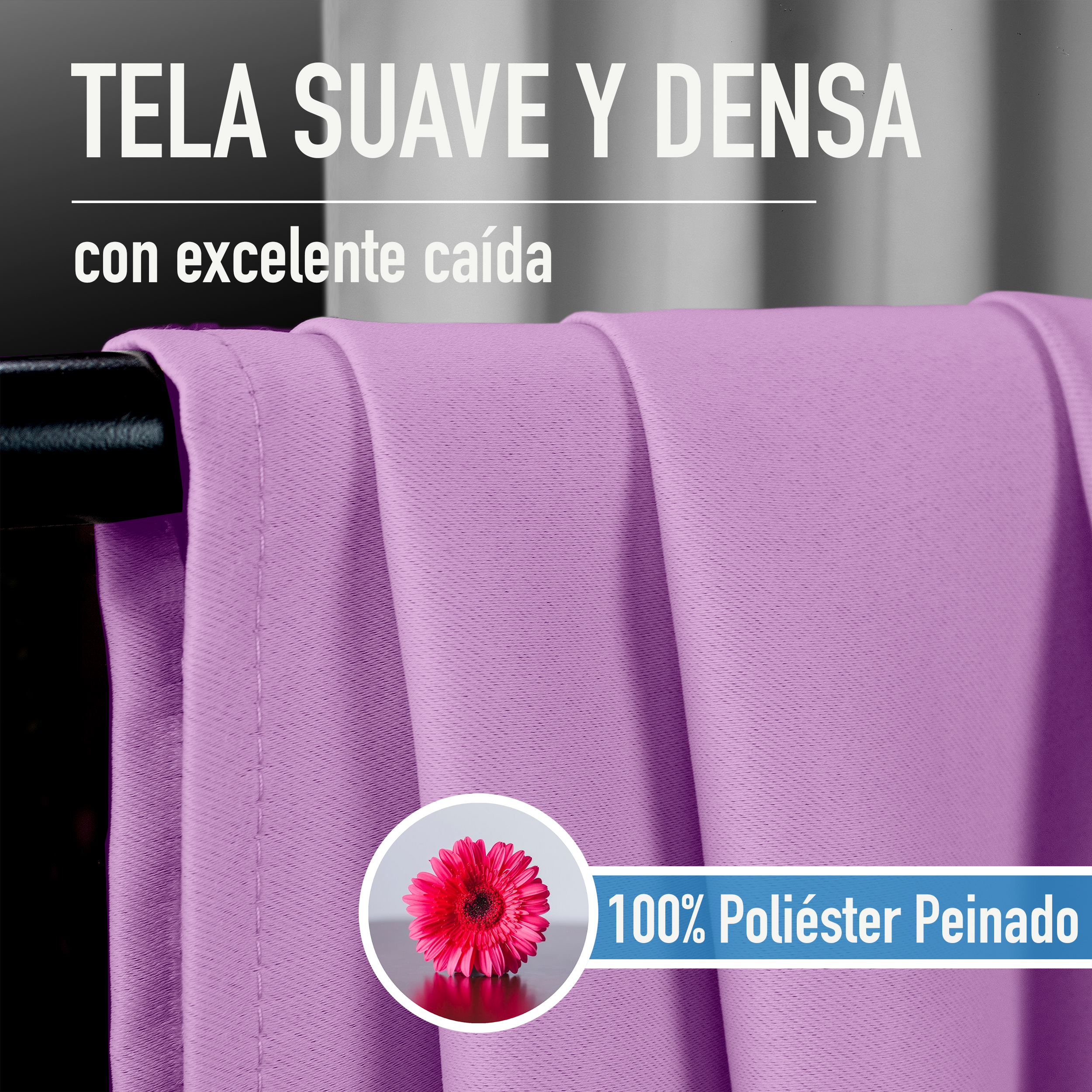 Cortinas Blackout Lila Térmico Largas Lisa Opaca 95% Bloqueo Luz .