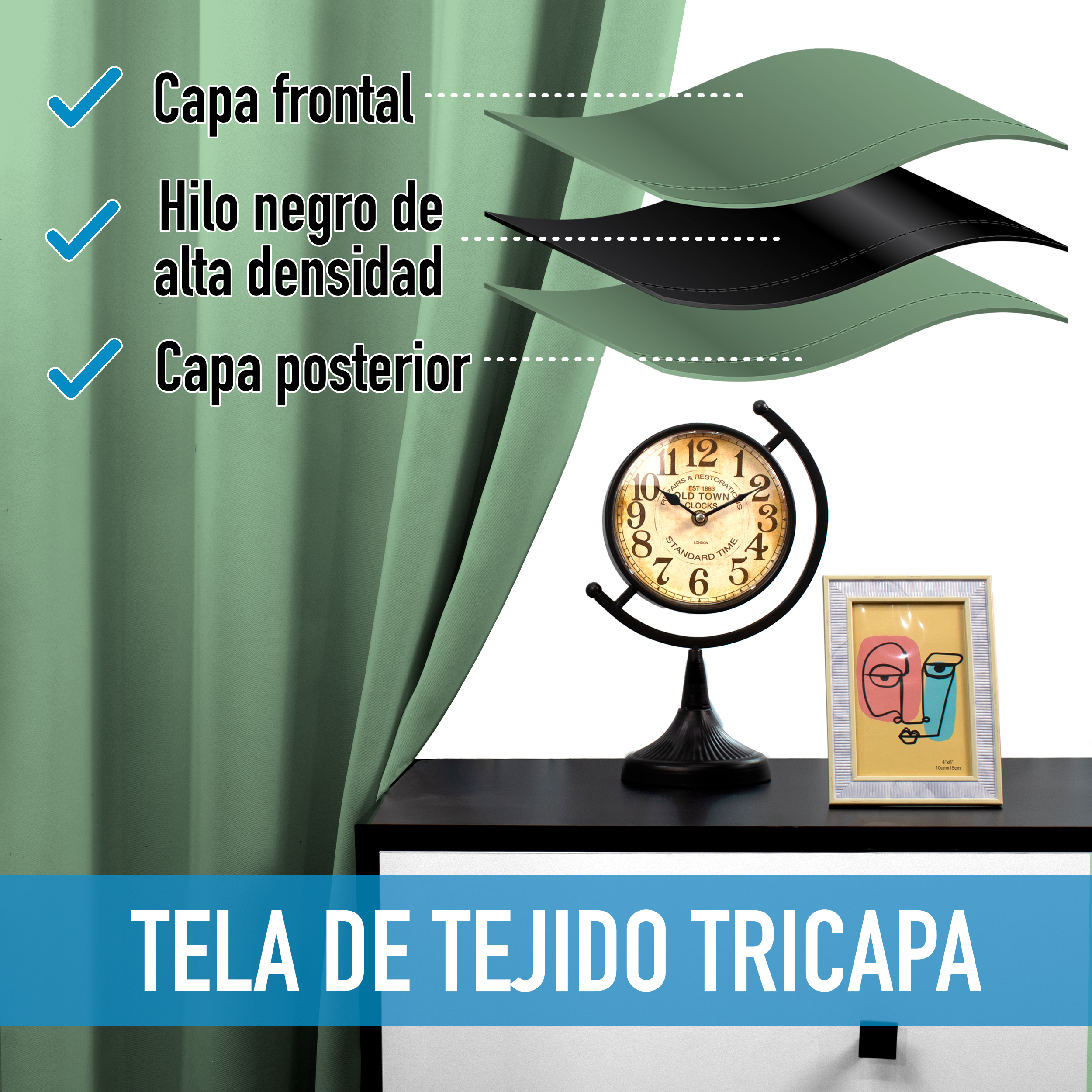 Cortinas Blackout Pistache Térmico Largas Lisa Opaca 95% Bloqueo Luz .