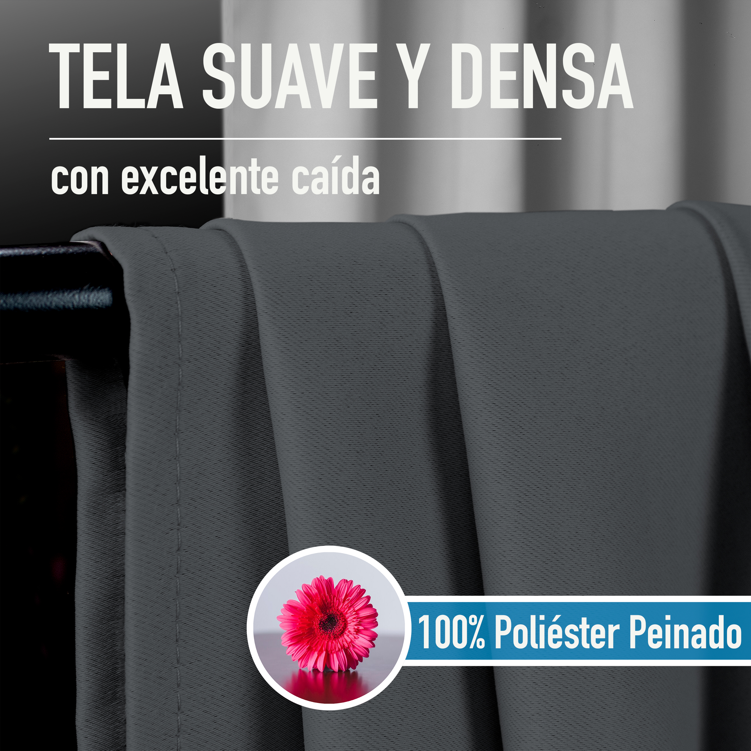 Cortinas Blackout Gris-Oxford Térmico Largas Lisa Opaca 95% Bloqueo Luz .