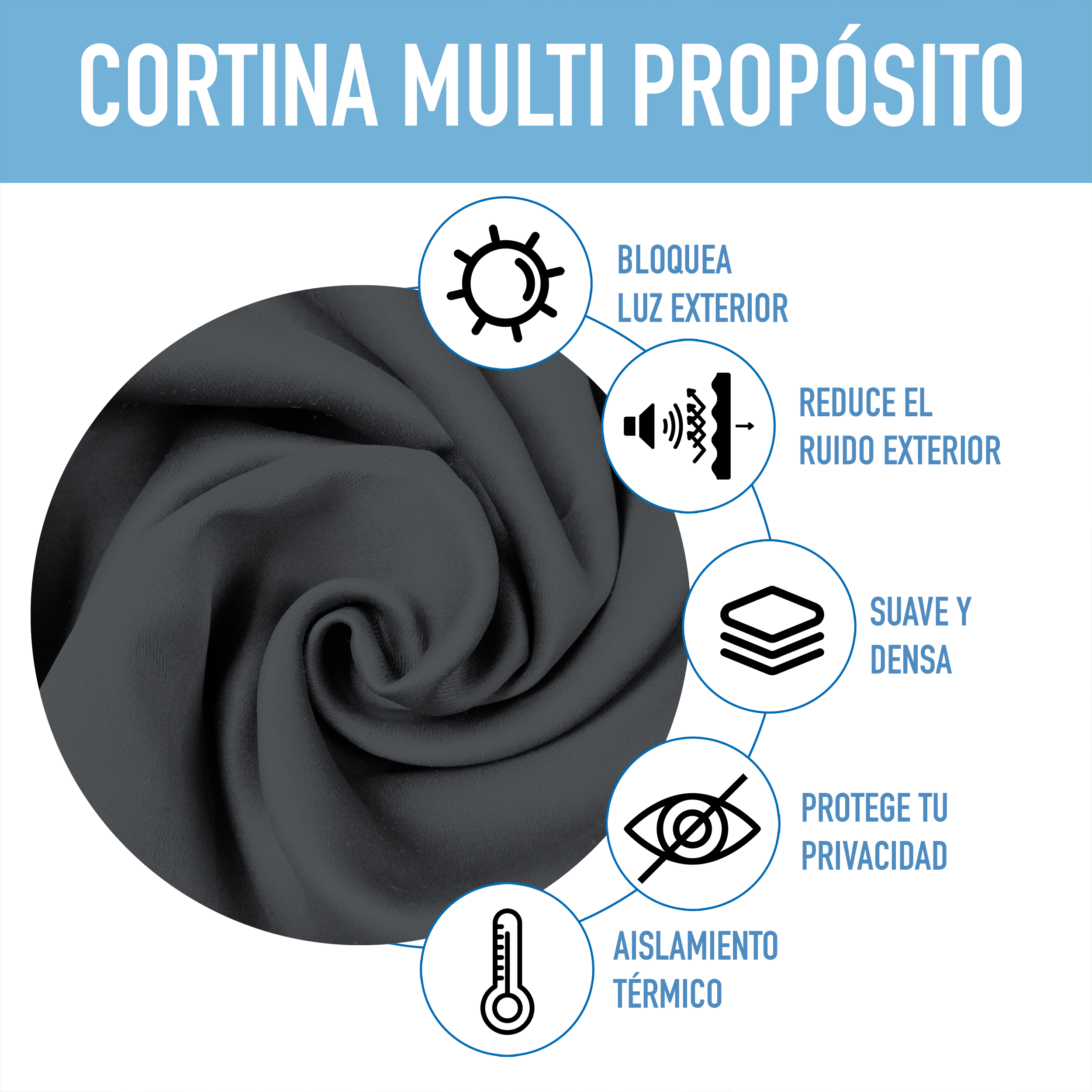 Cortinas Blackout Gris-Oxford Térmico Largas Lisa Opaca 95% Bloqueo Luz .