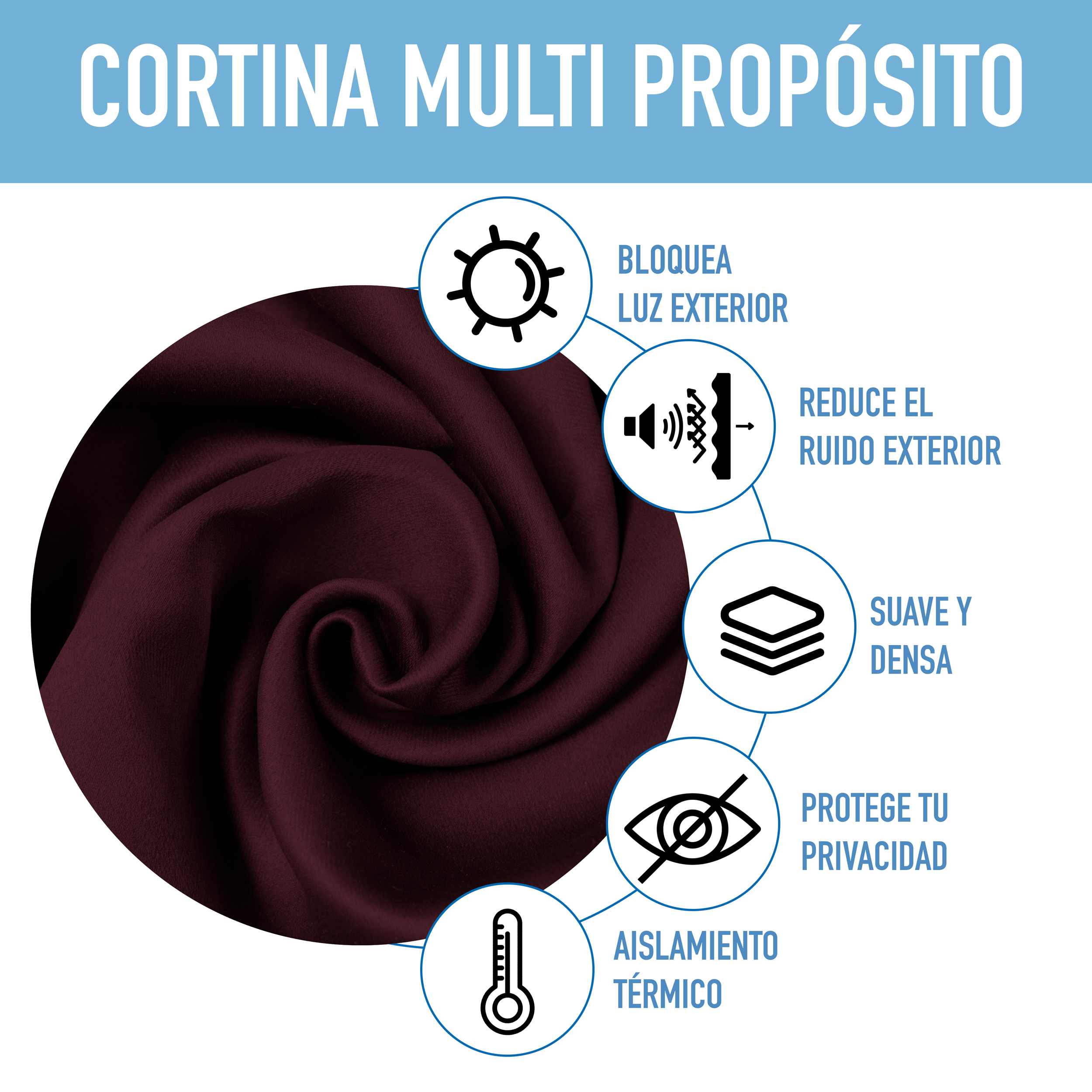Cortinas Blackout Guinda Térmico Largas Lisa Opaca 95% Bloqueo Luz .