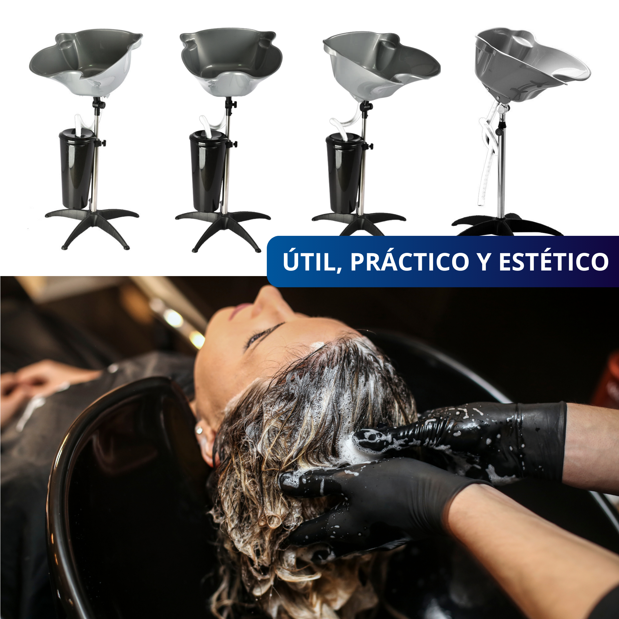 Lavacabezas Portátil Estética Peluquería Ecomlab Tarja Salón Color Gris.