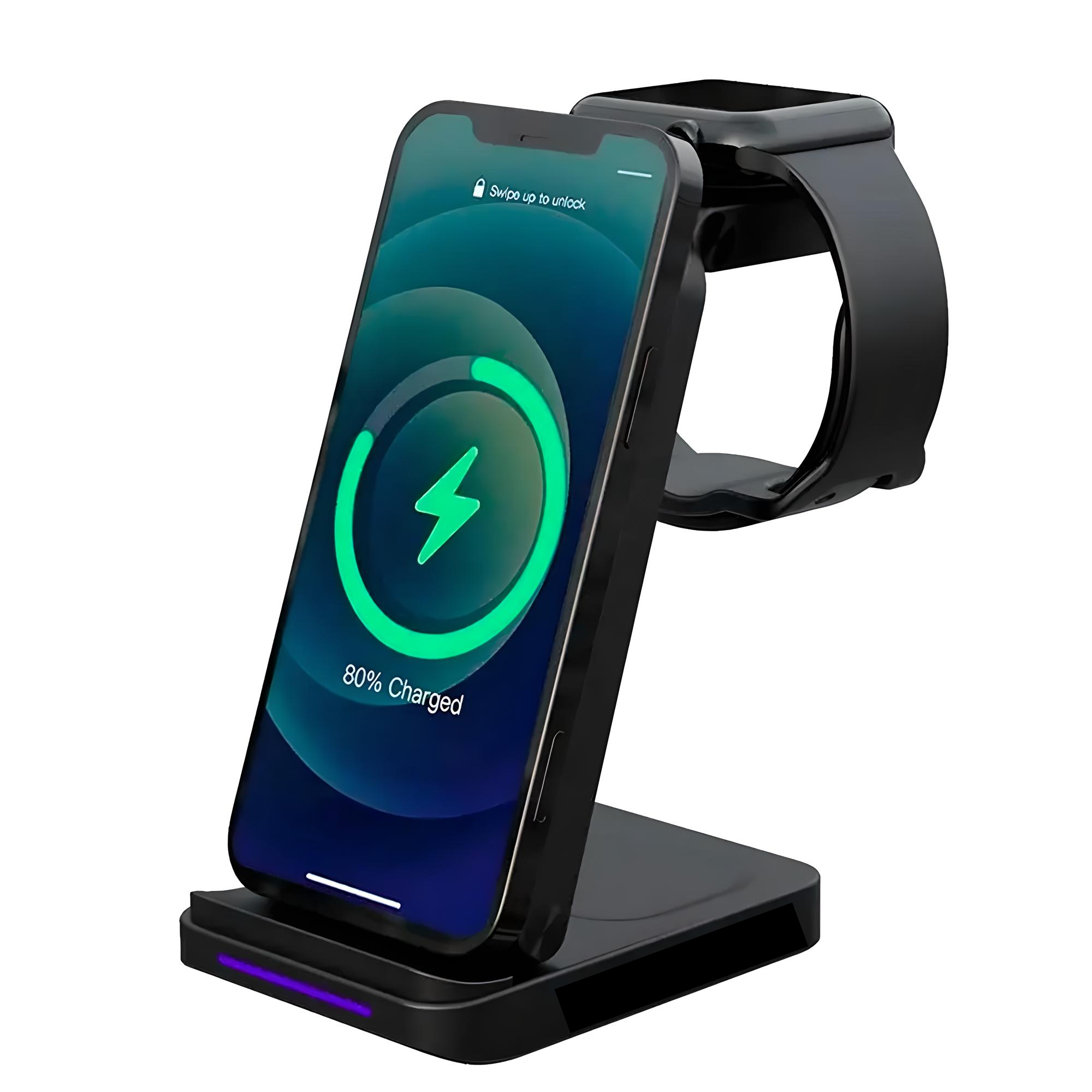 Cargador Inalámbrico 3 en 1 15W Compatible iPhone AirPods Apple Watch