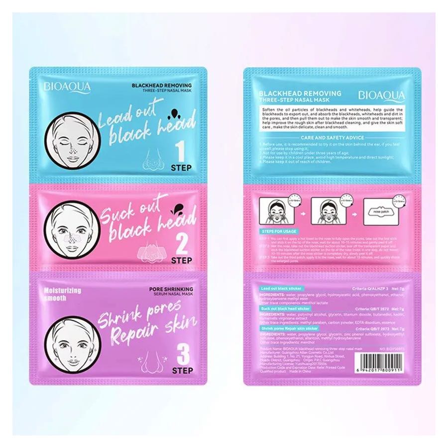 Set de 5 Mascarillas 3 Pasos Tiras para Puntos Negros Peel Off.