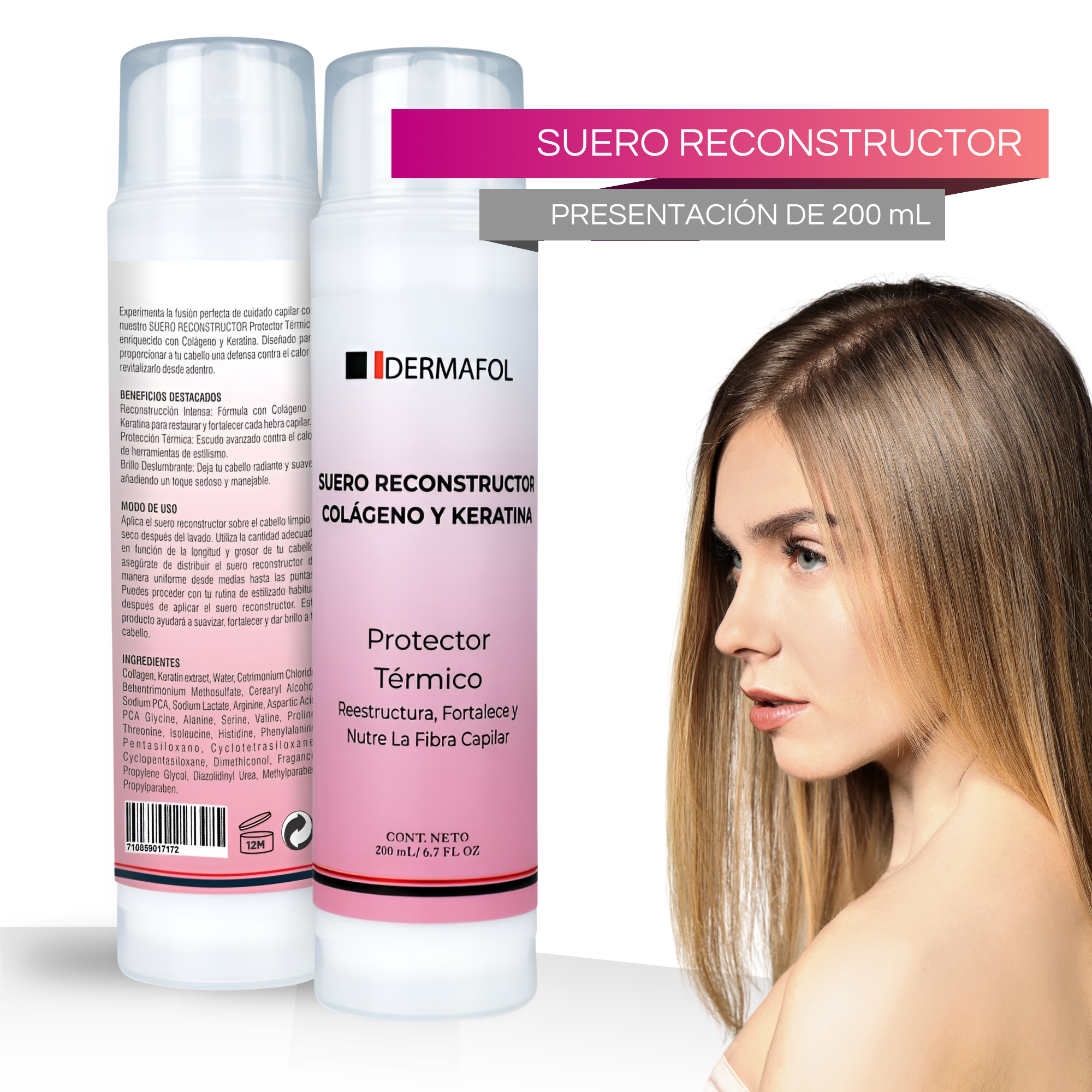 KERATINA COLAGENO PARA CABELLO DERMAFOL TRATAMIENTO 2 PIEZAS.