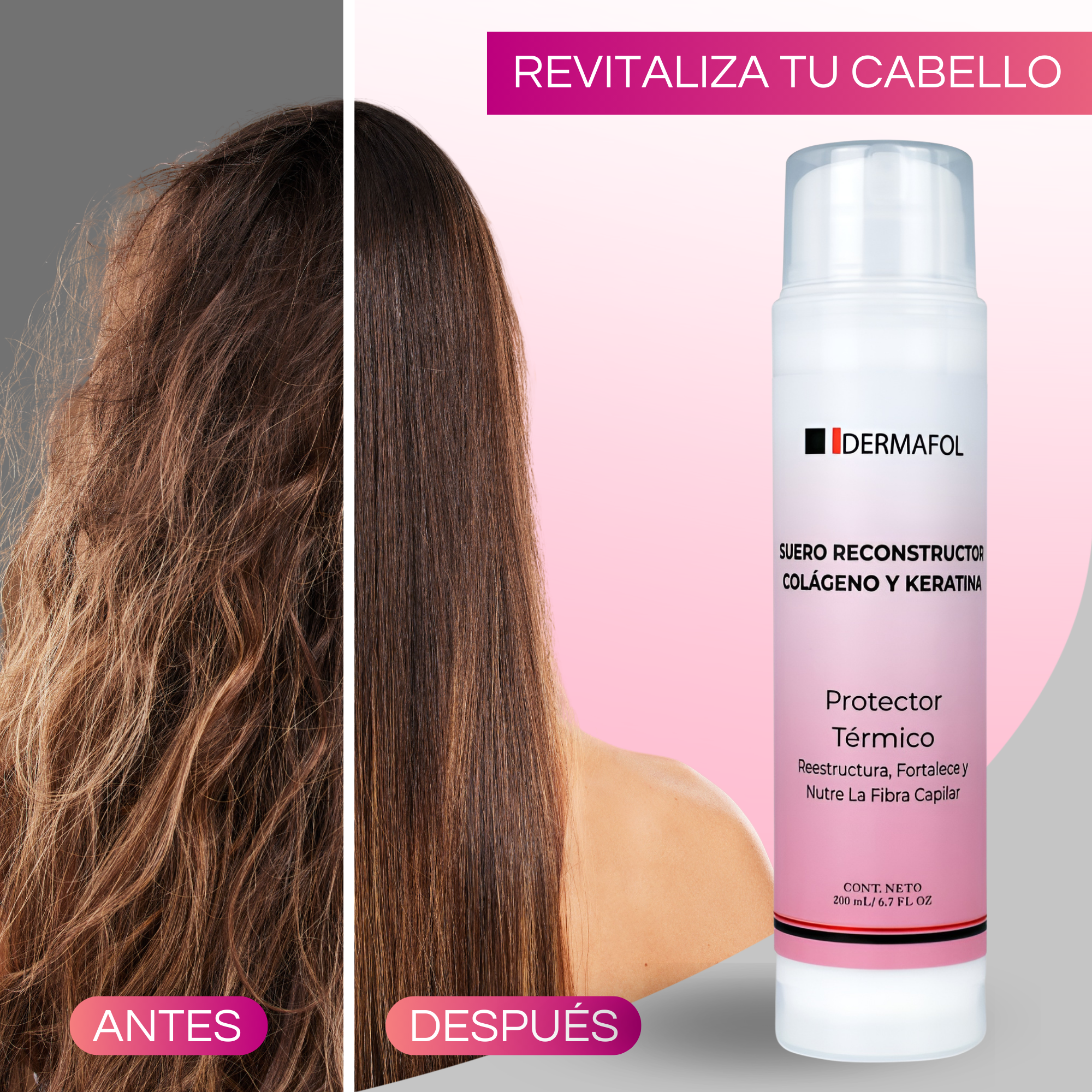 KERATINA COLAGENO PARA CABELLO DERMAFOL TRATAMIENTO 2 PIEZAS.