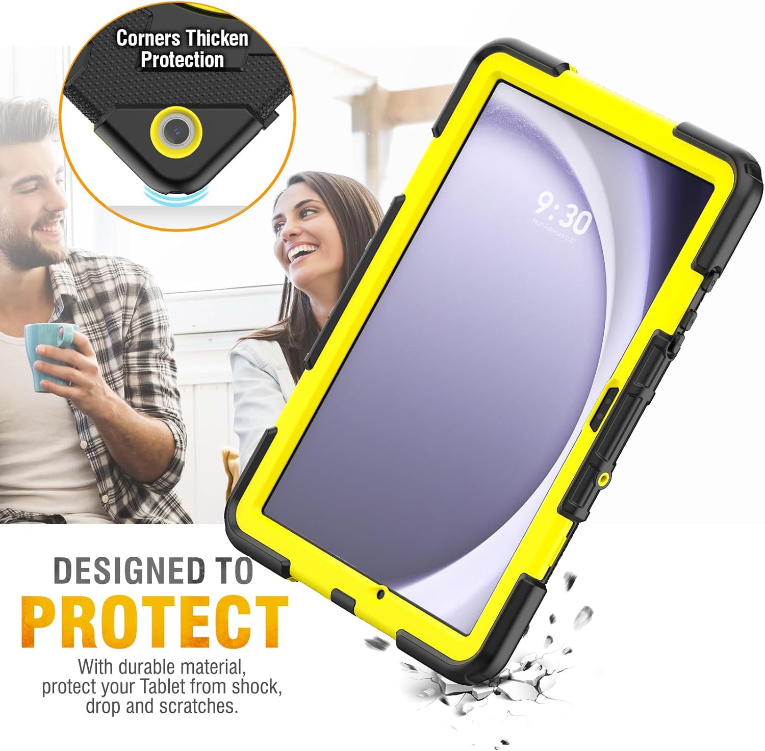 Funda De Uso Rudo Para Tablet Samsung Galaxy Tab A9 Plus 11" (2023) SM-X210/SM-216/SM-X218 Negro/Amarillo
