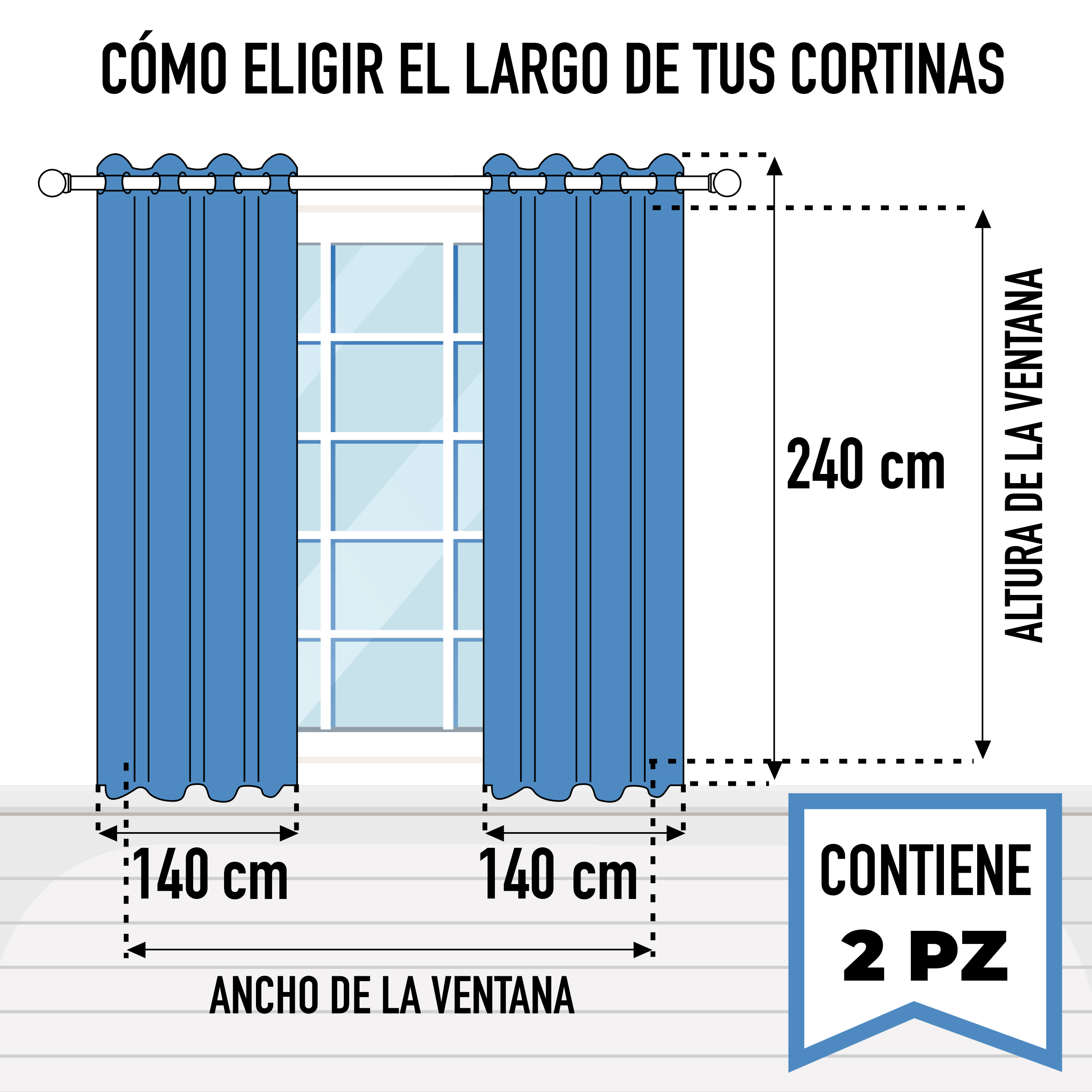 Cortinas Blackout Mezclilla Térmico Largas Lisa Opaca 95% Bloqueo Luz .