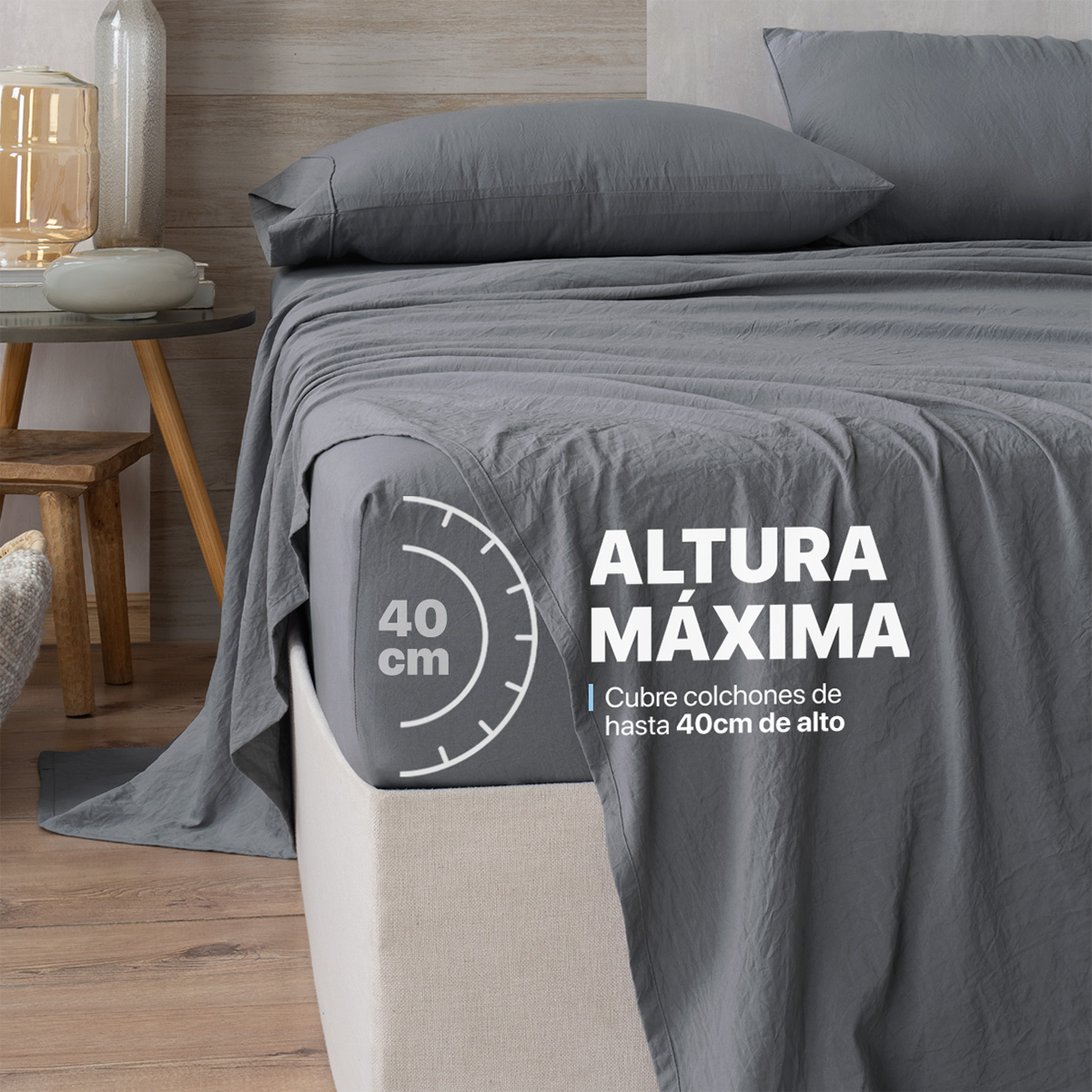 Juego De Sábanas Microfibra Ultra Suave Con Acabado Prelavado Queen Size Gris Claro ESQUIMAL