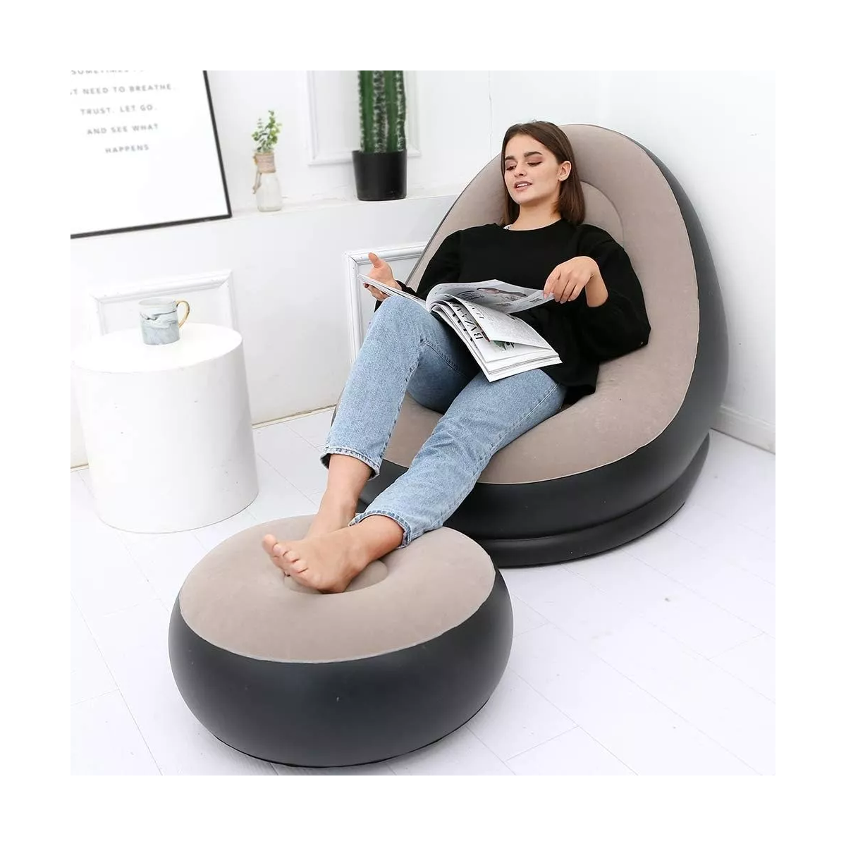 Sillón Inflable Impermeable Y Reposapiés + Bomba Eléctrica.