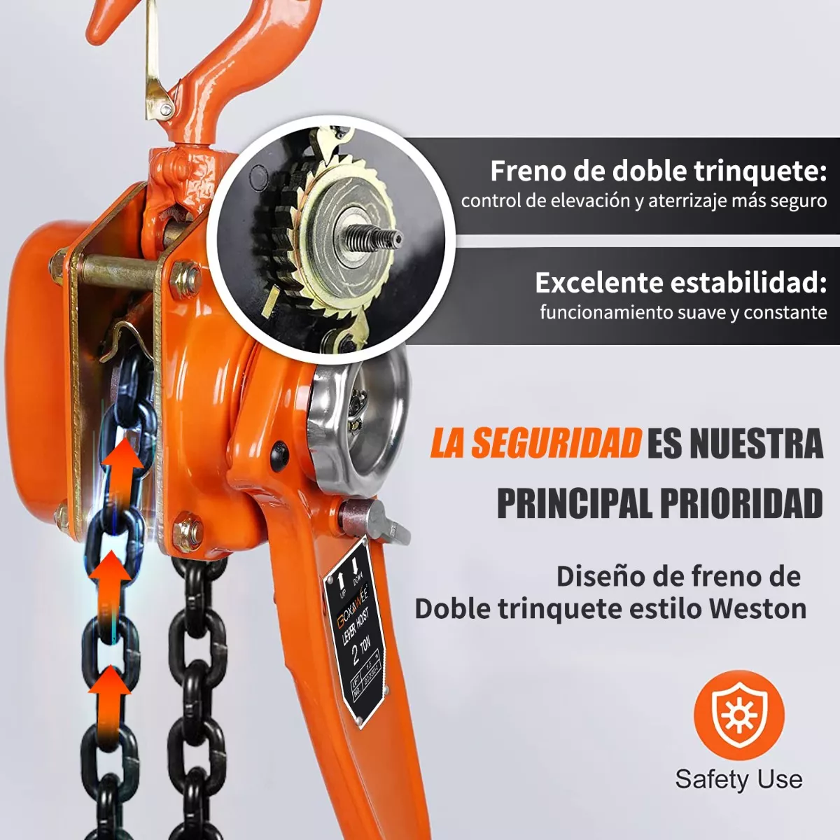 Polipasto De Palanca Para 2 Toneladas 3 Metros Mango Con Gom.
