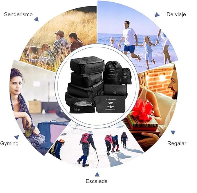 A Cooseon 9pcs Organizadores Viaje Maleta Bolsa Almacenamiento Maleta Packing Cubes Compression Bolsitas Guardar Ropa Maletas Viaje para Ropa Zapatos Lentes Joyeria Brasier Cosméticos Accesorios, Negro.