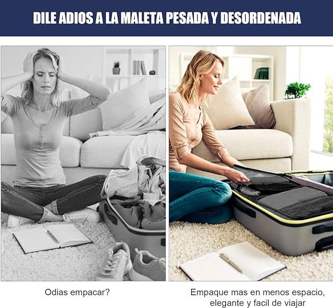 A Cooseon 9pcs Organizadores Viaje Maleta Bolsa Almacenamiento Maleta Packing Cubes Compression Bolsitas Guardar Ropa Maletas Viaje para Ropa Zapatos Lentes Joyeria Brasier Cosméticos Accesorios, Negro.