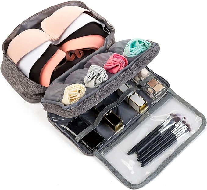 A Organizador Viaje Ropa Acabado Bolsa - Ropa interior Bolsas de almacenamiento de sujetadores, para ropa interior, sostenes, calcetines, pañuelos (Gris).