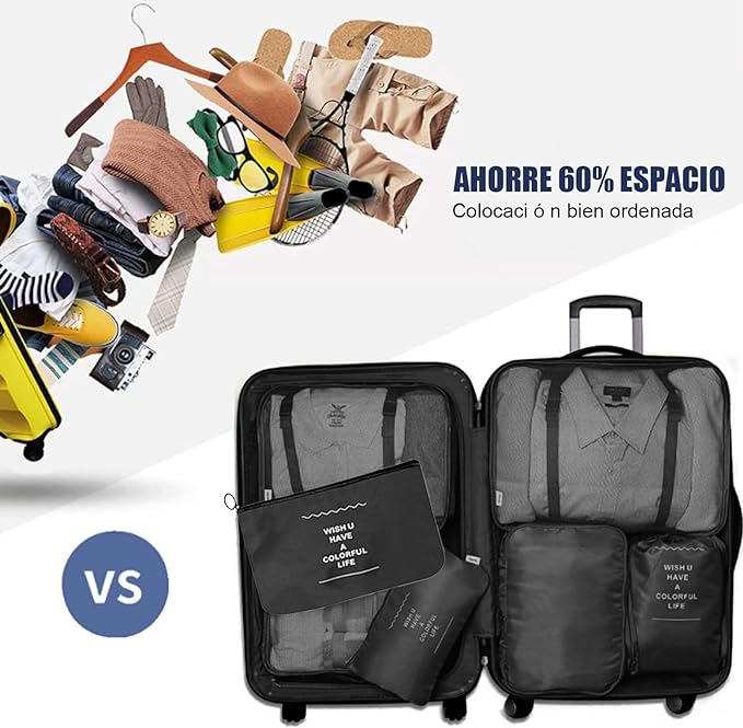 A Cooseon 9pcs Organizadores Viaje Maleta Bolsa Almacenamiento Maleta Packing Cubes Compression Bolsitas Guardar Ropa Maletas Viaje para Ropa Zapatos Lentes Joyeria Brasier Cosméticos Accesorios, Negro.