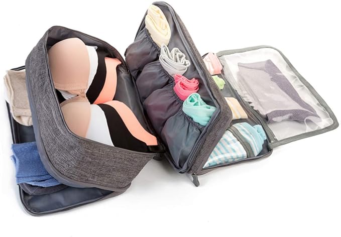 A Organizador Viaje Ropa Acabado Bolsa - Ropa interior Bolsas de almacenamiento de sujetadores, para ropa interior, sostenes, calcetines, pañuelos (Gris).