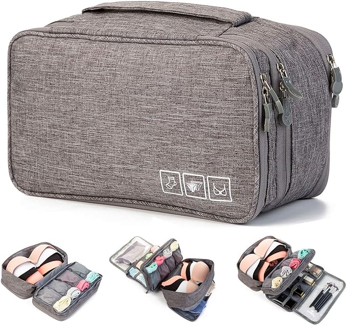 A Organizador Viaje Ropa Acabado Bolsa - Ropa interior Bolsas de almacenamiento de sujetadores, para ropa interior, sostenes, calcetines, pañuelos (Gris).