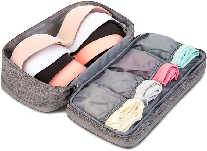 A Organizador Viaje Ropa Acabado Bolsa - Ropa interior Bolsas de almacenamiento de sujetadores, para ropa interior, sostenes, calcetines, pañuelos (Gris).