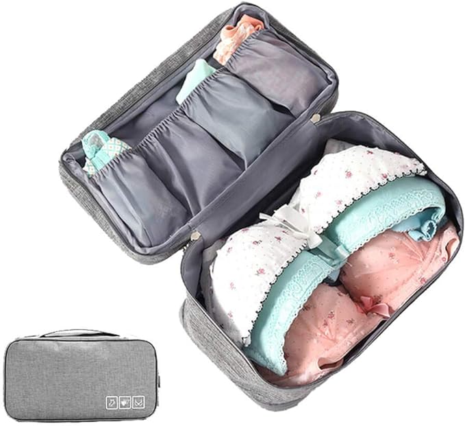 A Organizador Viaje Ropa Acabado Bolsa - Ropa interior Bolsas de almacenamiento de sujetadores, para ropa interior, sostenes, calcetines, pañuelos (Gris).