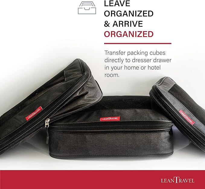 A LeanTravel - Juego de 3 bolsas organizadoras de viaje con compresión, organizadores de viaje para equipaje con doble cierre (Negro).