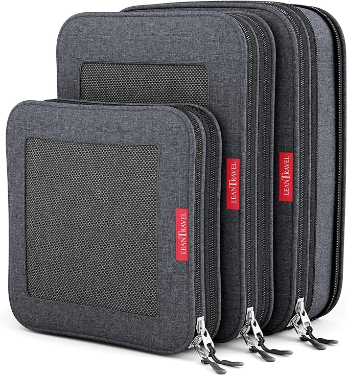 A LeanTravel - Juego de 3 bolsas organizadoras de viaje con compresión, organizadores de viaje para equipaje con doble cierre (Negro).