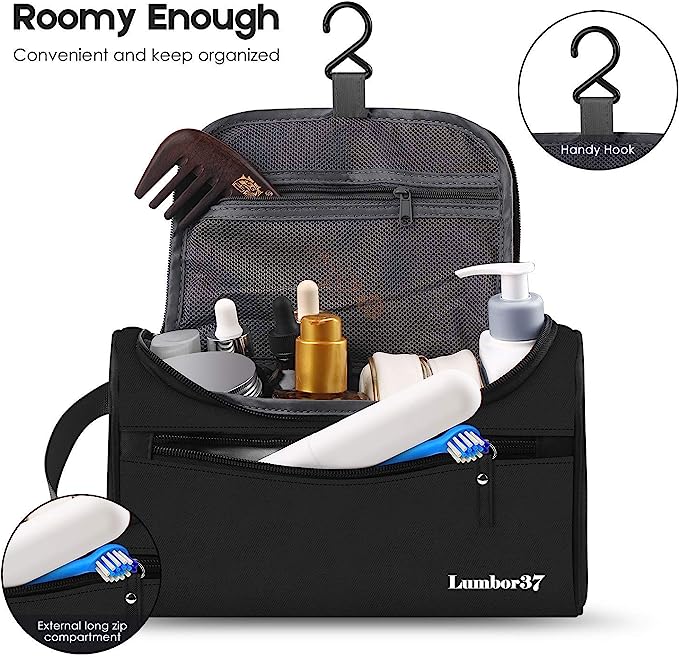 A Lumbor37 Bolsa de Aseo de Viaje Colgante Organizador y Baño Dopp Higiene Kit con Gancho para Accesorios de Viaje Artículos de Tocador Baño, Afeitado y Maquillaje para Hombres y Mujeres.