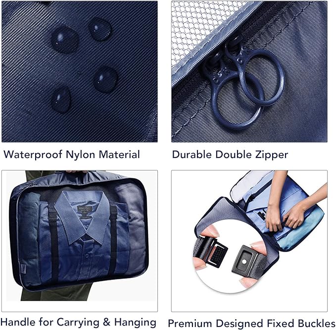 A Organizadores de Viaje para Maletas, Bolsas de Equipaje Impermeable Cubos Embalaje de Viaje Bolsas de Almacenamiento para Ropa Zapatos, Cosméticos Accesorios (Azul oscuro).