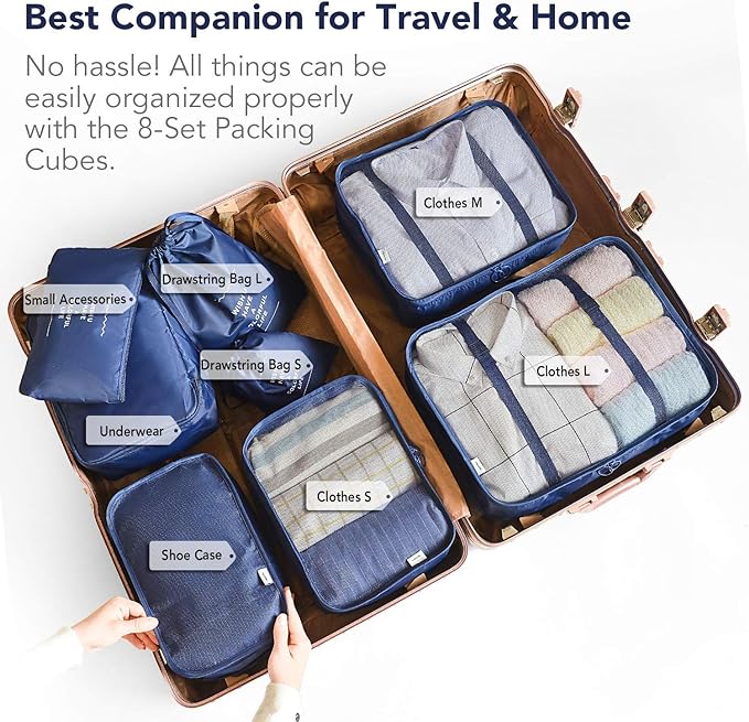 A Organizadores de Viaje para Maletas, Bolsas de Equipaje Impermeable Cubos Embalaje de Viaje Bolsas de Almacenamiento para Ropa Zapatos, Cosméticos Accesorios (Azul oscuro).