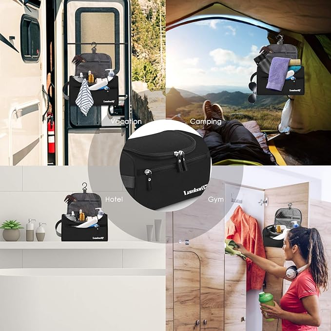 A Lumbor37 Bolsa de Aseo de Viaje Colgante Organizador y Baño Dopp Higiene Kit con Gancho para Accesorios de Viaje Artículos de Tocador Baño, Afeitado y Maquillaje para Hombres y Mujeres.