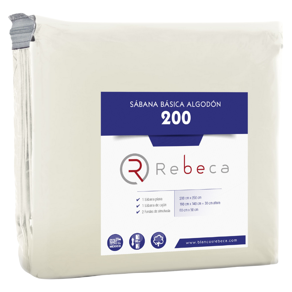 Juego de Sábanas Básica Algodón Percal 200 -King Size -Hueso