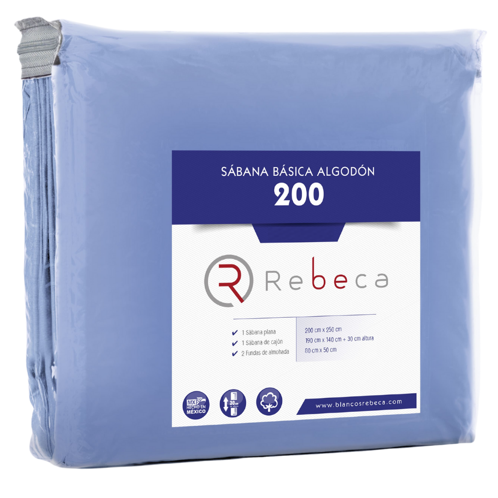 Juego de Sábanas Básica Algodón Percal 200 -King Size -Cielo