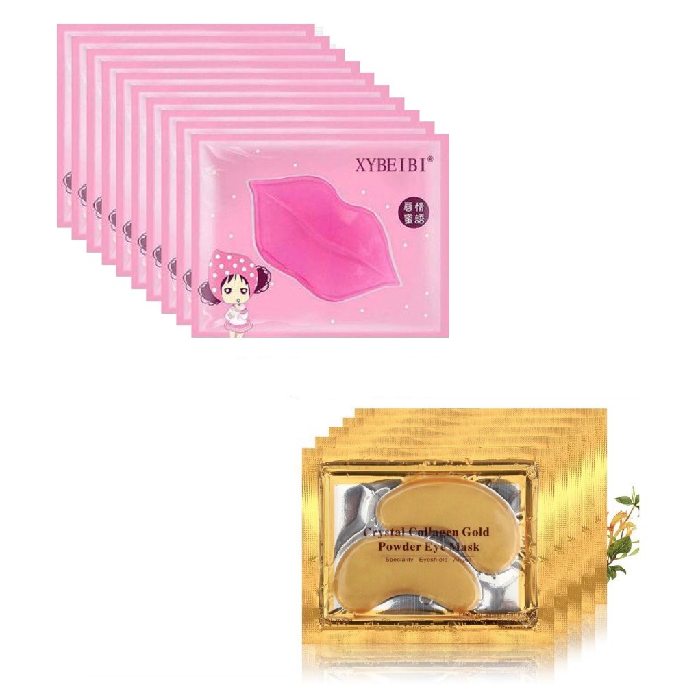Paquete 10 Sobres De Parches Colágeno Para Ojos + 10 Parches Para Labios Hidratantes Anti Edad.