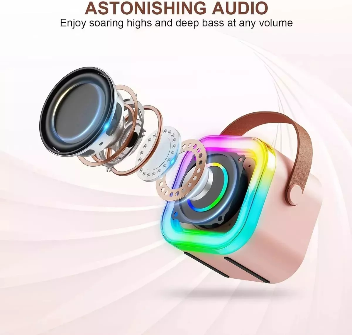 Mini Bocina Karaoke con Bluetooth y Micrófono Inalámbrico (Beige).