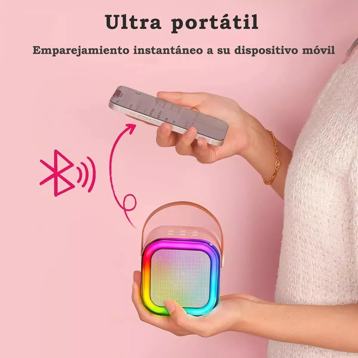 Mini Bocina Karaoke Con Bluetooth Y Micrófono Inalámbrico (Azul).