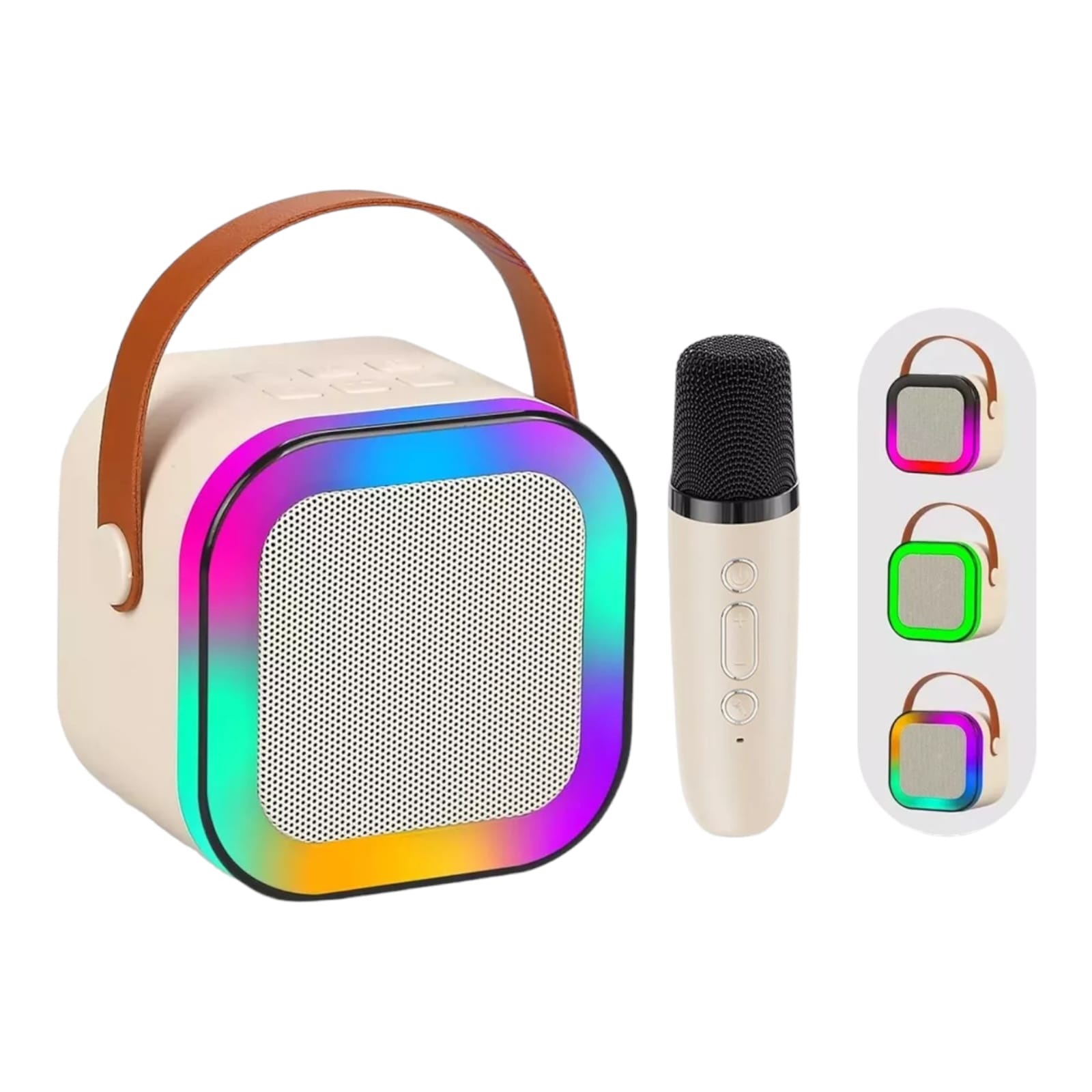 Mini Bocina Karaoke con Bluetooth y Micrófono Inalámbrico (Beige).