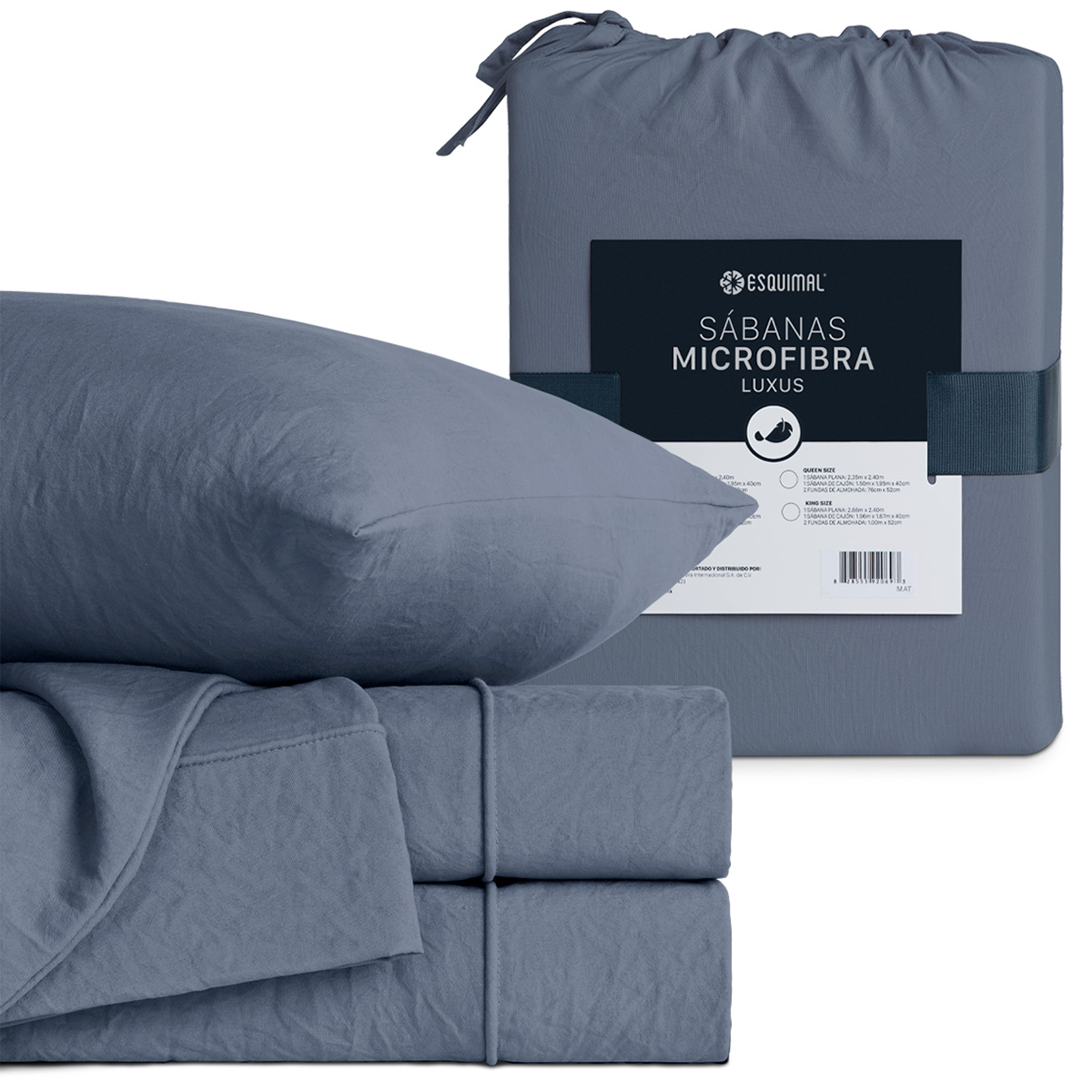 Juego de Sábanas Microfibra Ultra Suave con Acabado Prelavado Individual Azul ESQUIMAL.