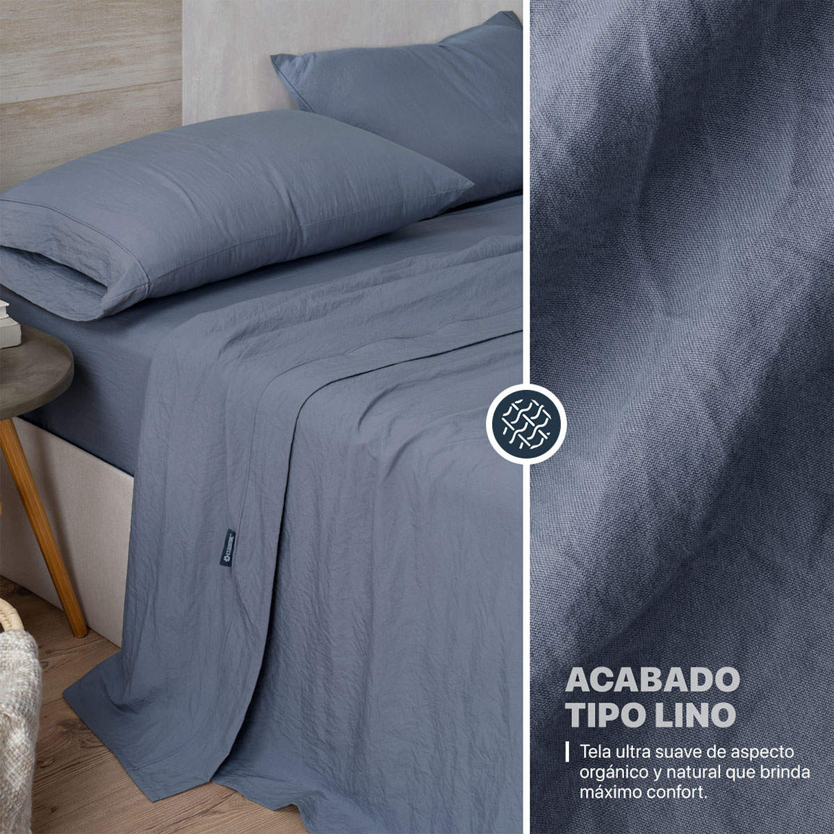 Juego de Sábanas Microfibra Ultra Suave con Acabado Prelavado Individual Azul ESQUIMAL.