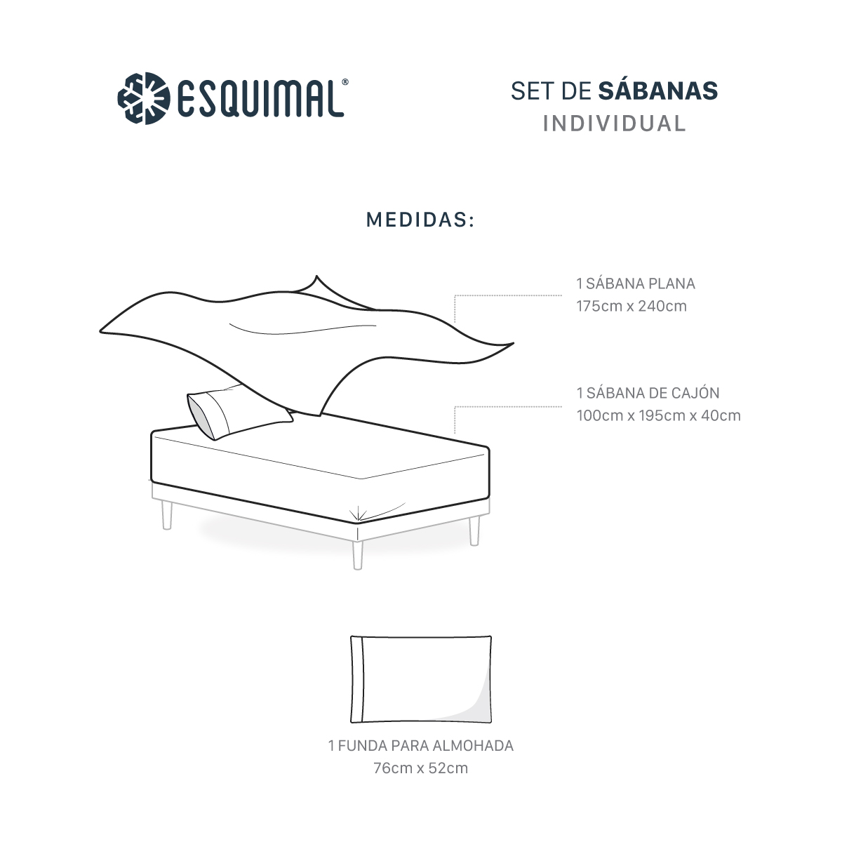 Juego de Sábanas Microfibra Ultra Suave con Acabado Prelavado Individual Azul ESQUIMAL.