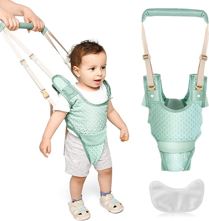 Arnés para Caminar Bebés 3 en 1 Arnes de Seguridad para Niños Infantil Halter Cinturón Anticaída Ajustable con Entrepierna Desmontable&Babero /Portátil Caminador para Bebés Levántate y Caminar Learning Helper Seguridad Funcional de 7 a 24 Meses (Azul).